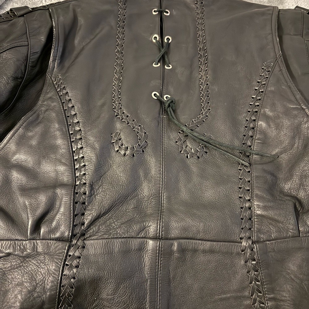 Women's Black Leather Biker Jacket Chrome Gear - Picture 5 of 5